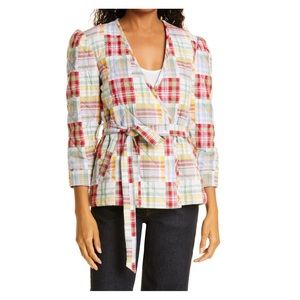 NWT Cinq à Sept Triss Quilted Organic Cotton Wrap Jacket In Meadow Multi…